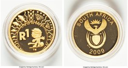 Republic 2-Piece Uncertified gold "Zakumi" Proof Mascot Set 2009, 1) Rand, KM535 2) 2 Rand, KM536 Sold with the original case of issue and COA #1845. ...