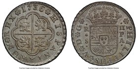 Philip V 2 Reales 1736 S-PA MS64 PCGS, Seville mint, KM355. Pristine unmarked surfaces subdued by an even tone of cadet-gray fields and granite device...