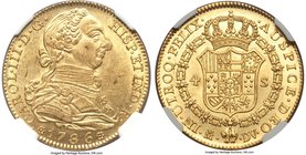 Charles III gold 4 Escudos 1786 M-DV MS61 NGC, Madrid mint, KM418.1a, Fr-284. Well-struck, with full mint brilliance. Regularly encountered in About U...