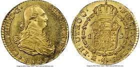 Charles IV gold Escudo 1807 M-FA MS64 NGC, Madrid mint, KM434. Pristine semi-prooflike fields with A raised fully struck portrait and well defined leg...