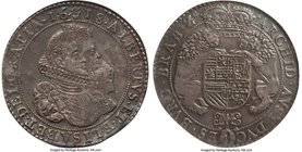 Brabant. Albert & Elisabeth Ducaton 1618-Hand AU53 NGC, Antwerp mint (Hand mm), KM49.1. Deeply toned with some scattered marks on the obverse. Very sc...
