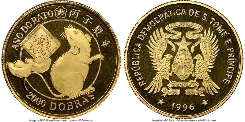 Republic gold Proof "Year of the Rat" 2000 Dobras 1996 PR70 Ultra Cameo NGC, KM-...