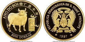 Republic gold Proof "Year of the Ox" 2000 Dobras 1997 PR69 Ultra Cameo NGC, KM122. AGW 0.2569 oz. 

HID09801242017