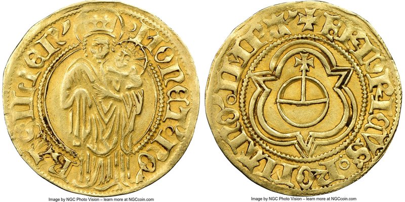 Basel. Free Imperial City gold Goldgulden ND (1452-1478) AU53 NGC, Fr-9. 3.31gm....