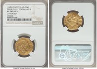 Chur - Bishopric. Johann V Flugi von Aspermont gold Goldgulden ND (1601) VF Details (Damaged) NGC, KM46, Fr-197, HMZ-2-404c var (reverse legends). 3.0...