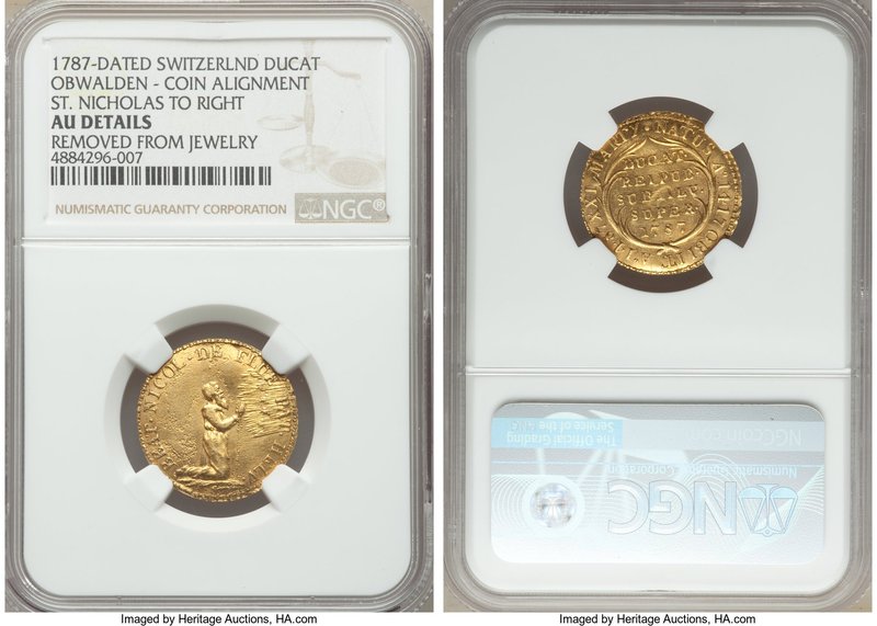 Obwalden. Half-Canton gold Restrike Ducat 1787-Dated (c. 1860) AU Details (Remov...