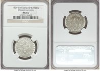 Schaffhausen. Canton Batzen 1809 MS66 NGC, KM69. A pristine gem minor, existing at the peak of the NGC census and providing an alluring mix of satin a...