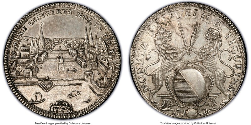 Zurich. Canton "City View" Taler 1724 AU53 PCGS, KM144, Dav-1784. Sharply struck...
