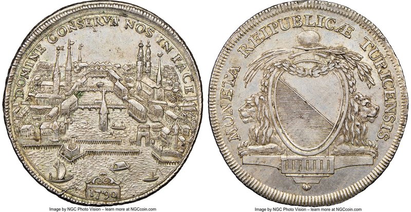Zurich. Canton "City View" Taler 1790 AU58 NGC, KM176, Dav-1799. Fully struck ci...