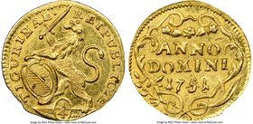 Zurich. Canton gold 1/4 Ducat 1751/48 MS64 NGC, KM138, Fr-488, HMZ-2-1163bb. The single finest of this elusive overdate certified to-date by NGC, ever...