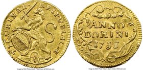 Zurich. Canton gold 1/4 Ducat 1753/41 MS61 NGC, KM138 (overdate unlisted), Fr-488a. From the Allen Moretti Swiss Collection

HID09801242017