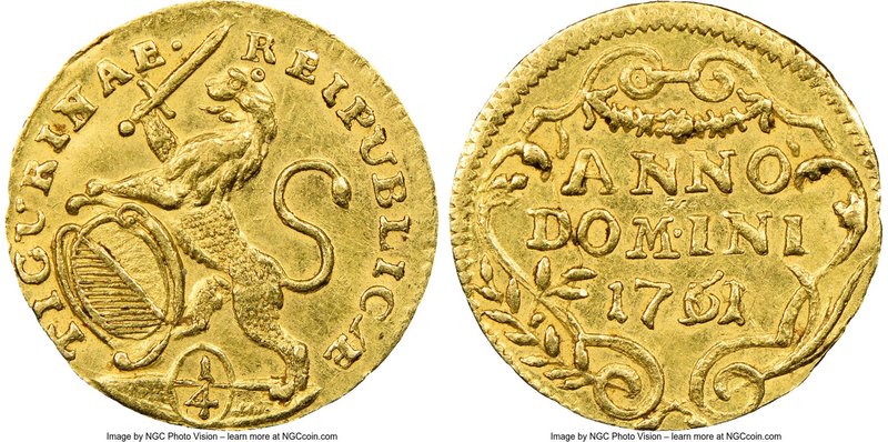 Zurich. Canton gold 1/4 Ducat 1761/58 MS62 NGC, KM138, Fr-488, HMZ-2-1163ff. Han...