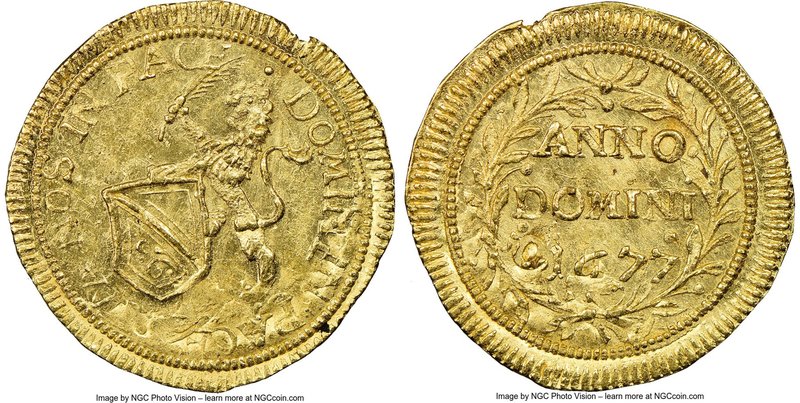 Zurich. Canton gold 1/2 Ducat 1677 MS64 NGC, KM99, Fr-467, HMZ-2-1141o. Supremel...