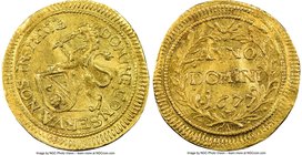 Zurich. Canton gold 1/2 Ducat 1677 AU58 NGC, KM99, Fr-467. Radiant golden-orange color, nicely struck with typical bends for type. From the Allen More...