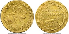 Zurich. Canton gold 1/2 Ducat 1714 MS60 NGC, KM133, Fr-487, HMZ-2-1162f. A better date within the series brimming with glassy texture. Some minor flan...