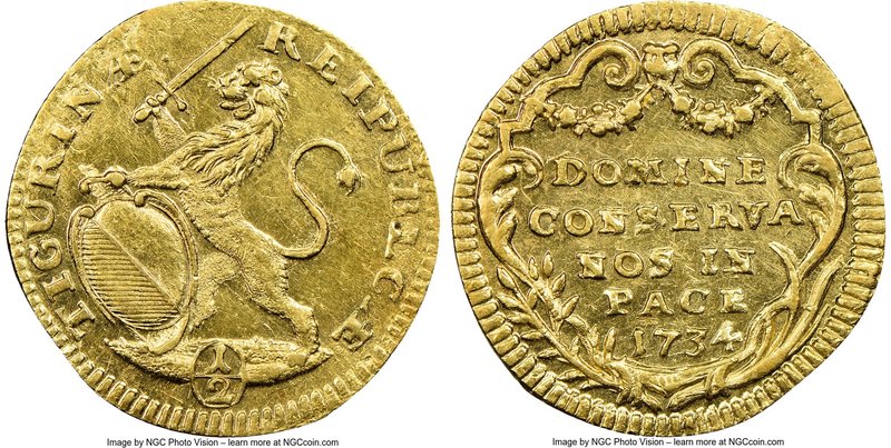 Zurich. Canton gold 1/2 Ducat 1734 MS62 NGC, KM139, Fr-487a, HMZ-2-1162u. Scarce...
