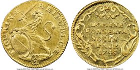 Zurich. Canton gold 1/2 Ducat 1745 MS61 NGC, KM139, Fr-487a, HMZ-2-1163z. A later date within the series expressing a clear flan flaw on the reverse. ...