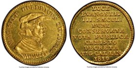 Zurich. Canton gold "Zwingli" Ducat 1819 MS63 PCGS, KMX-M2. Prooflike surfaces. From the Allen Moretti Swiss Collection

HID09801242017