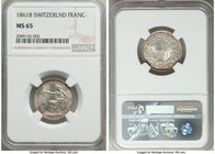 Confederation Franc 1861-B MS65 NGC, Bern mint, KM9a. Satin surfaces with light taupe toning. 

HID09801242017