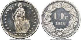 Confederation Specimen Franc 1916-B SP63 NGC, Bern mint, KM24. Fully covetable in this specimen state, the fields fully mirrored and a small strike th...