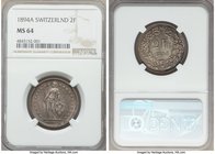 Confederation 2 Francs 1894-A MS64 NGC, Paris mint, KM21. Even slate-gray toning with subtle hints of teal and rose. 

HID09801242017