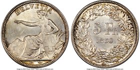 Confederation 5 Francs 1850-A MS63 NGC, Paris mint, KM11. Displaying cartwheel luster with light toning and a good strike. From the Allen Moretti Swis...