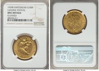 Confederation gold Medallic "Lucerne Shooting Festival" 100 Francs 1939-B UNC Details (Cleaned) NGC, Bern mint, KMX-S21, Fr-506. Mintage: 6,000. Highl...