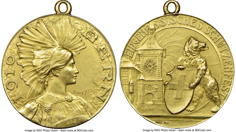 Confederation gold "Bern Shooting Festival" Medal 1910 MS61 NGC, Richter-263a. 2...