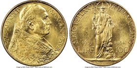 Pius XI gold "Jubilee" 100 Lire 1933-1934 MS64 NGC, KM19. Mintage: 23,000. Jubilee issued commemorative. AGW 0.2546 oz. 

HID09801242017