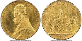 Pius XII gold 100 Lire Anno MCML (1950) MS64 NGC, KM48. Holy Year issue. AGW 0.1502 oz. 

HID09801242017