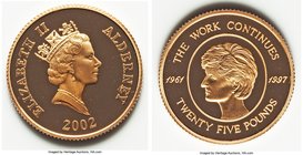 Elizabeth II 6-Piece Uncertified gold "Anniversary of Princess Diana's Death" Proof Set 2002, 1) Alderney: British Dependency 25 Pounds, KM28. 0.235 2...