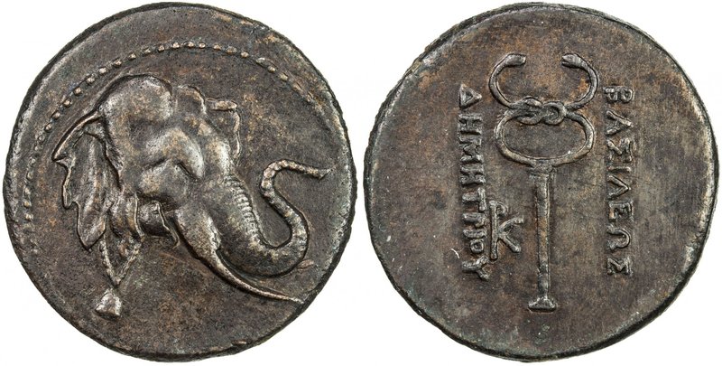 INDO-GREEK: Demetrios I, ca. 200-190 BC, AE triple unit (11.52g), Bop-5D, head o...