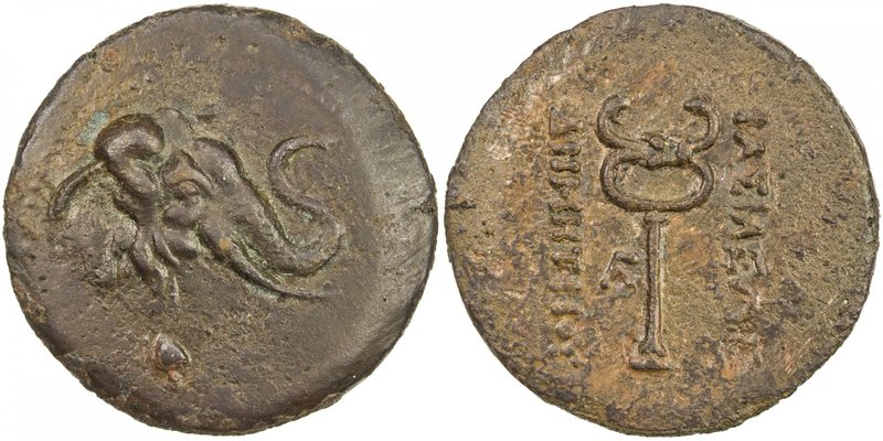 INDO-GREEK: Demetrios I, ca. 200-190 BC, AE triple unit (10.83g), Bop-5A, head o...