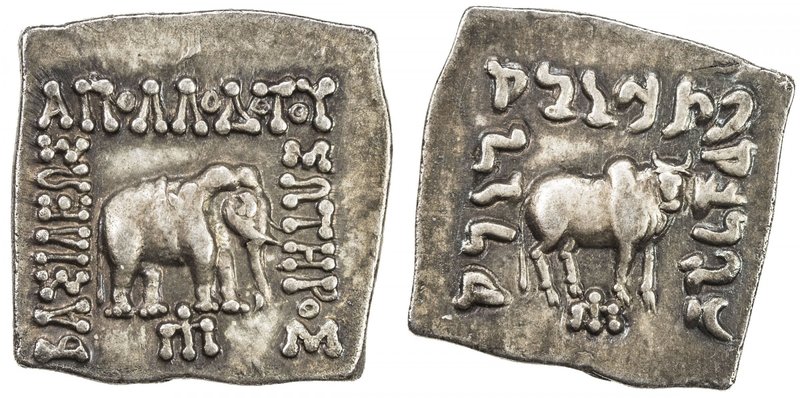 INDO-GREEK: Apollodotus I, ca. 180-160 BC, AR square drachm (2.42g), Bop-4G, ele...