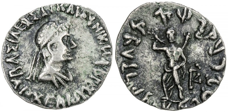 INDO-GREEK: Archebios, ca. 90-80 BC, AR drachm (2.38g), Bop-3C, diademed bust ri...