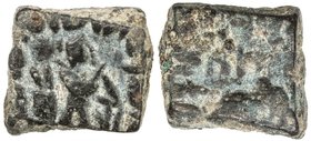 INDO-GREEK: Zoilos II, ca. 55-35 BC, AE square (3.25g), Bop-9var, Apollo standing, between two uncertain symbols // elephant right, F-VF, RR. 

 Est...