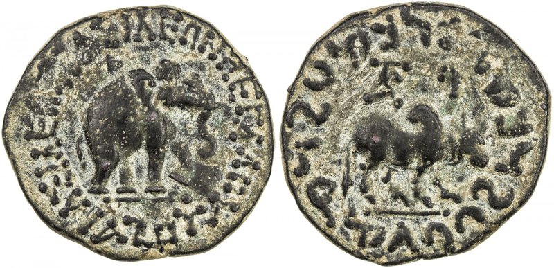 INDO-SCYTHIAN: Azes II, ca. 35 BC - 5 AD, AE pentachalkon (12.01g), Mitch-2298, ...