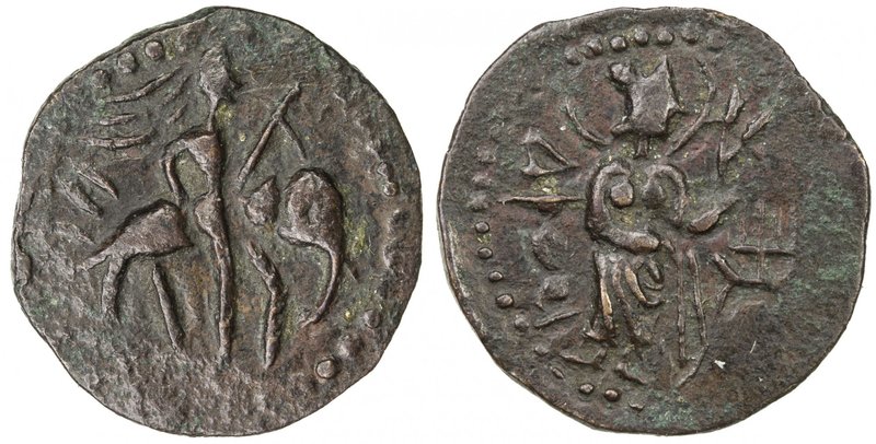 KUSHAN: Huvishka, ca. 155-187, AE ¼ unit (2.16g), king mounted on elephant right...