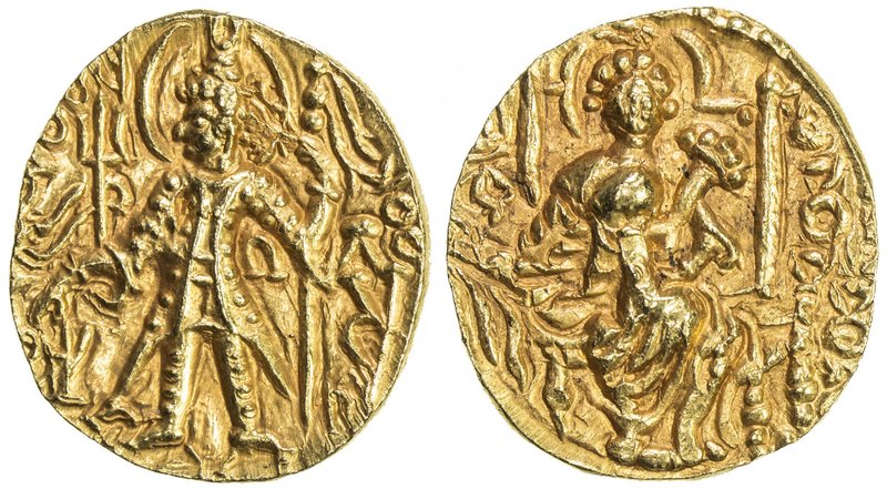 KUSHAN: Vasu Deva II, ca. 290-310, AV dinar (7.85g), Mitch-3549/50. G-578, stand...