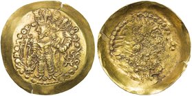 KUSHANO-SASANIAN: "Kidara", late 4th century, AV scyphate dinar (3.52g), Cribb-11, G-735, standard type, derived from Kushan dinars of Vasu Deva I, bu...