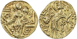 KIDARITE: Kidara, ca. 360-380, AV dinar (7.82g), Mitch-3618/20, king standing, facing left, holding trident, legend KuShaNa / KiDaRa / KaPan // Ardoks...