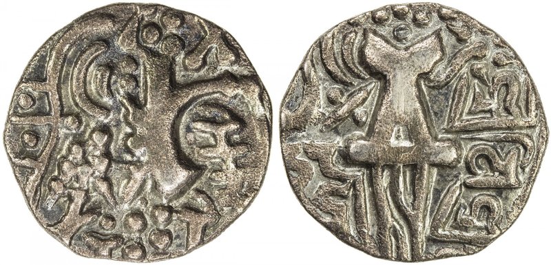 KIDARITE: Vigraha Deva, 5th century, debased AV dinar (7.31g), Mitch-3650, stand...