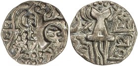 KIDARITE: Vigraha Deva, 5th century, debased AV dinar (7.31g), Mitch-3650, standing king // stylized deity Ardoksho, bold strike, VF-EF.

 Estimate:...