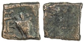 NAGAS OF NARWAR: Ayanaga, ca. 200 AD, AE square (0.83g), Pieper-1051 (this piece), front-facing bull, Brahmi legend ayana(ga) left and ma(haraja) to r...