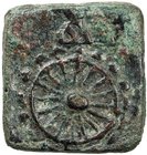 TAXILA: Anonymous, ca. 2nd century BC, AE ½ karshapana (6.17g), Mitch-4423/25, BMC-14 ff, 16-spoke wheel of law // dharmachakra, with Kharosthi legend...