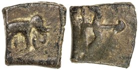 CHERA: Anonymous, 1st century BC, AE square (1.55g), Pieper-780 (this piece), Krishnamurthy-155, elephant right // bow & arrow, choice VF, R. 

 Est...