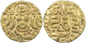 GAHADAVALAS OF KANAUJ: Govinda Chandra, ca. 1114-1154, AV 4½ masha (3.86g), De-145, Lakshmi seated // 3-line Devanagari legend, floral symbol below, V...