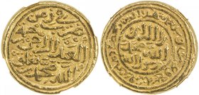 DELHI: Muhammad III b. Tughluq, 1325-1351, AV dinar (12.85g), Hadrat Delhi, AH727, G-D334, obverse phrase duriba fi zaman al-'abd al-raji rahmat Allah...