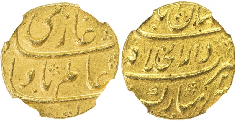 MUGHAL: Shah Alam Bahadur, 1707-1712, AV mohur, Shahjahanabad, AH1120 year 2, KM...