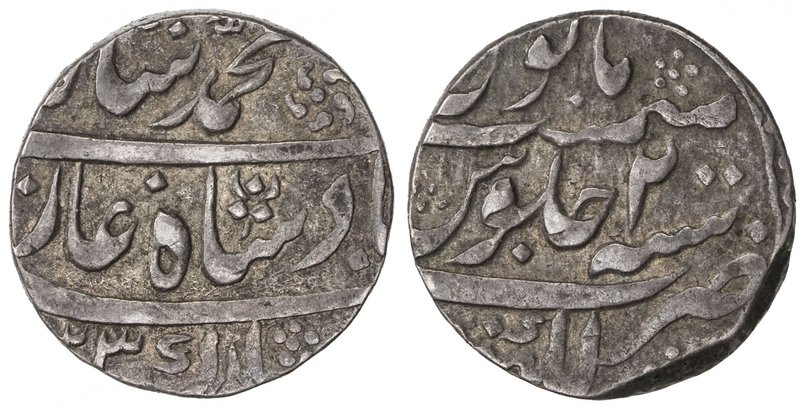 MUGHAL: Muhammad Shah, 1719-1748, AR rupee, Lakhnau, AH1123 (sic) year 2, KM-436...